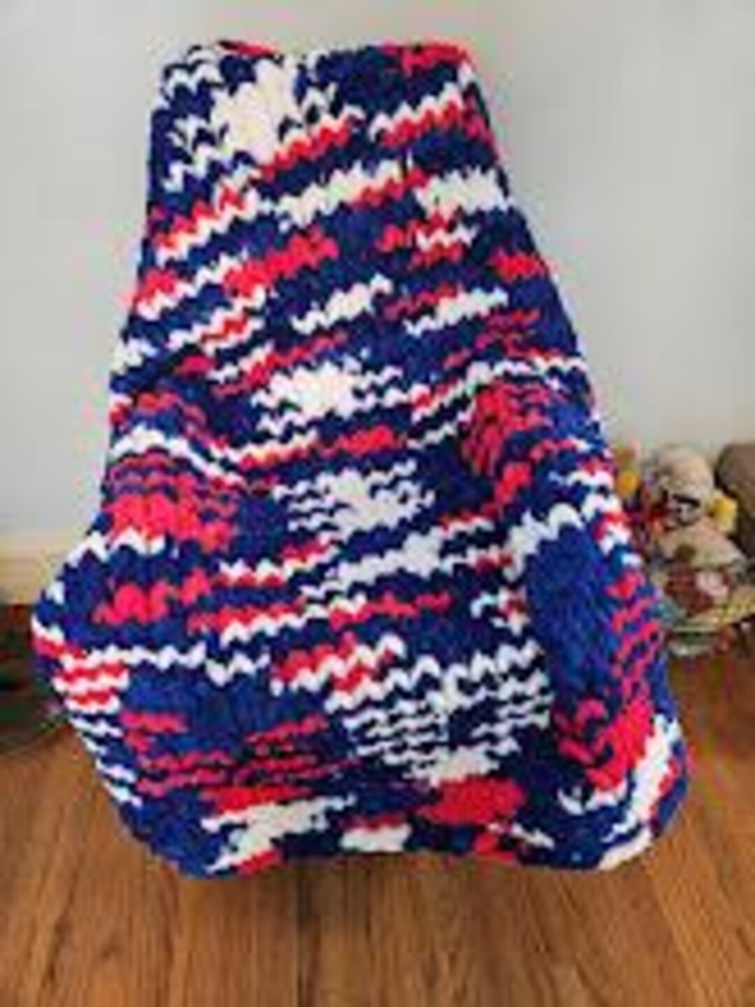 Chunky Handknit Red White and Blue Blanket, Warm and Cozy, Buffalo ...