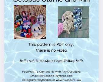 Vingergebreid Octopus Stuffie-patroon, pdf met alleen instructies en foto's, GEEN VIDEO, ervaring met vingerbreien is vereist