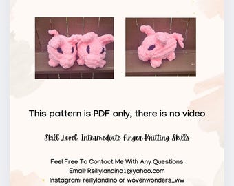 Finger knit Pig Stuffie Pattern, PDF with instructions and pictures only, NO VIDEO, prior finger knitting experience is required