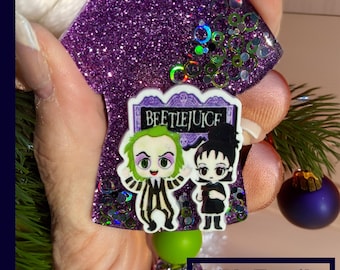 Halloween Beetlejuice Scrubs Badge Reel: Glitter Retractable ID Holder