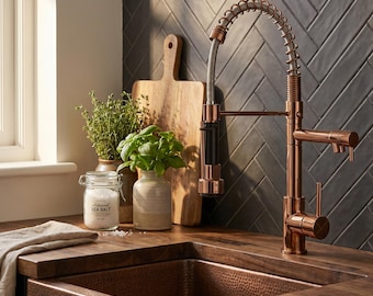 Rose Gold Kitchen Faucet With Pull Down Sprayer, Copper High Arc Mixer Tap, Single Hole Sink Faucet for Kitchen Sink