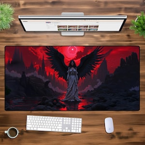 Dark Angel Desk Mat, Gothic Fantasy Mouse Pad, Oversized Gaming Pad XL XXL, Mystical Office Decor for Gamers and Fantasy Enthusiasts