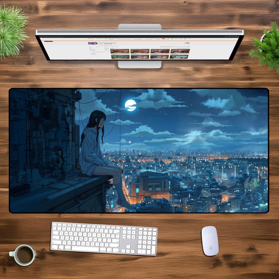 Lofi Anime Desk Mat XXL - Large Gaming Mouse Pad, Aesthetic Cityscape ...