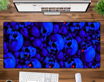 Neon Skull XXL Desk Mat – Dark Gothic Gaming Mouse Pad, Horror Aesthetic Art, Large Extended PC Pad, Edgy Skull Decor for Gamers