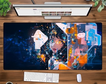 Anime Gaming Mouse Pad XXL Desk Mat, Cyberpunk Girl Keyboard Pad, Large RGB Aesthetic Mousepad for Setup Gift