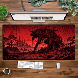 XXL Dark Fantasy Mouse Pad - Large Gaming Desk Mat - Demon Beast Extended Mousepad - Horror Aesthetic Desk Pad - Gothic Gamer Mat
