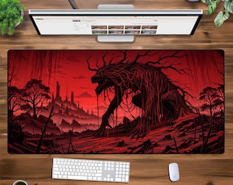 XXL Dark Fantasy Mouse Pad - Large Gaming Desk Mat - Demon Beast Extended Mousepad - Horror Aesthetic Desk Pad - Gothic Gamer Mat
