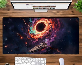 Epic Space Black Hole Desk Mat – XXL Gaming Mouse Pad, Sci-Fi Galaxy Decor, Oversized Desk Pad, Futuristic Starship Cosmic Gaming Setup