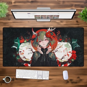 Dark Fantasy Gothic Anime XXL Mouse Pad – Oversized Desk Mat, Mystical Antlered Waifu, Enchanted Moonlit Aesthetic, Gaming & Office Setup
