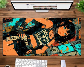 Tapis de souris gaming esthétique cyberpunk rebelle, grand sous-vêtement XL XXL, tapis de bureau gaming surdimensionné, décoration de bureau futuriste avant-gardiste