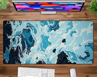 Abstract Ocean Mouse Pad, Aesthetic Desk Mat, Large Desk Pad XL XXL, Blue Swirl Desk Mat, Oversized Mouse Pad, Modern Office Gifts
