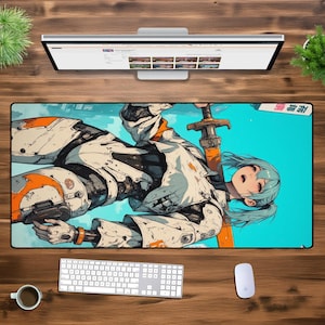 Mecha Samurai XXL Gaming Mouse Pad – Cyberpunk Anime Desk Mat, Large Extended Playmat, Futuristic Warrior Mousepad for Gamers & Setup