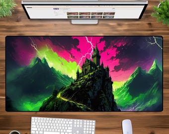 Haunted Castle Desk Mat, Gothic Fantasy Mouse Pad, XL Gaming Desk Cover, Oversized Desk Pad, Spooky Office Decor for Gamers