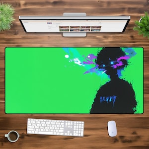 Glitch Neon Anime XXL Gaming Mouse Pad - Cyberpunk Aesthetic Desk Mat - Large Extended Mousepad for PC & Office - Vaporwave Decor