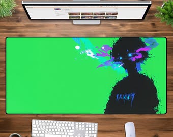 Glitch Neon Anime XXL Gaming Mouse Pad - Cyberpunk Aesthetic Desk Mat - Large Extended Mousepad for PC & Office - Vaporwave Decor