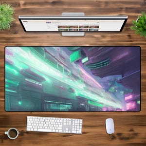 Custom Desk Mat, Custom Mouse Pad, Personalized Mouse Pad, Custom Gamer Desk Pad, Minimalist Handmade Colorful Future City Anime Desk Mat