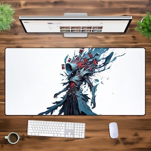 Dark Fantasy Warrior XXL Mouse Pad – Oversized Desk Mat, Gothic Aesthetic, Mysterious Void Knight, Gamer Setup, Minimalist Art, Waterproof
