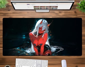 Seductive Demon Girl XXL Gaming Mouse Pad – Anime Succubus Desk Mat – Extended Keyboard Mat – Dark Fantasy Waifu Mousepad – Aesthetic Decor