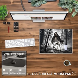 Elite Glass Gaming Mouse Pad XL Desk Mat, Grim Reaper Skeleton Art, Ultra-Fast Precision, Non-Slip Esports Mousepad, Pro FPS Aiming Surface