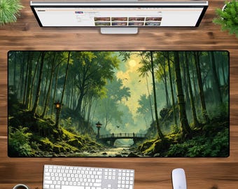 Mystical Bamboo Forest XXL Desk Mat - Zen Nature Gaming Mouse Pad | Oversized Tranquil Playmat | Aesthetic Greenery Keyboard Mat
