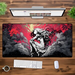 Cyberpunk Goddess XXL Gaming Mouse Pad - Futuristic Art Desk Mat, Estetyczna Duża Podkładka Pod Mysz, Sci-Fi Desk Setup, Gamer Desk Pad