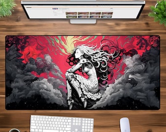 Cyberpunk Goddess XXL Gaming Mouse Pad - Futuristic Art Desk Mat, Estetyczna Duża Podkładka Pod Mysz, Sci-Fi Desk Setup, Gamer Desk Pad