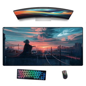 Custom Desk Mat, Custom Mouse Pad, Personalized Mouse Pad, Custom Gamer Desk Pad, Minimalist Handmade Landscape City Urban Anime Desk Mat
