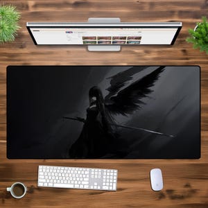 Dark Angel Warrior XXL Desk Mat - Large Gaming Mouse Pad, Gothic Aesthetic, Oversized Extended Mousepad for PC, Laptop, Office & Desk Setup