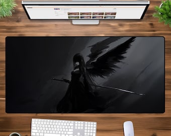 Dark Angel Warrior XXL Desk Mat - Large Gaming Mouse Pad, Gothic Aesthetic, Oversized Extended Mousepad for PC, Laptop, Office & Desk Setup