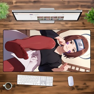 アニメ忍者ガール XXL ゲーミングマウスパッド – PC、オフィス、ゲーマー向けの美しいワイフデスクマット | 大型拡張かわいいアニメキーボードマット