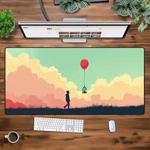 Minimalist Dreamy Desk Mat - XXL Aesthetic Mouse Pad, Sunset Cloud Art, Large Extended Gaming Mat for Office & PC Setup