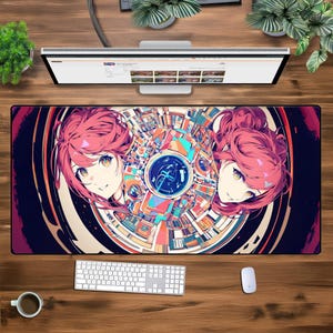 XXL Anime Gaming Mouse Pad, Large Desk Mat with Futuristic Cyberpunk Girl, Extended Keyboard and Mouse Mat for PC Gamers and Anime Fans