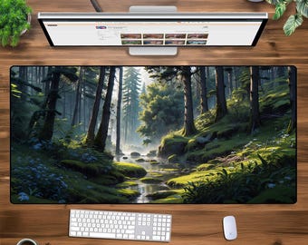 Forest Desk Mat XXL Mouse Pad Nature Gaming Mousepad Woodland Stream Large Mouse Mat for Work From Home Setup Decor Gift