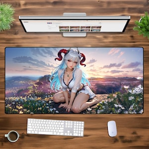アニメ悪魔ガール XXL ゲーミングマウスパッド - 大型ファンタジーデスクマット - PC とオフィス用の拡張されたかわいい美的マウスパッド - Waifu デスクデコレーション