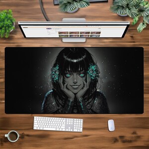 Cyberpunk Anime XXL Gaming Mousepad - Large Extended Desk Mat for Gamers & Streamers - Futuristic Aesthetic, Non-Slip Rubber Base