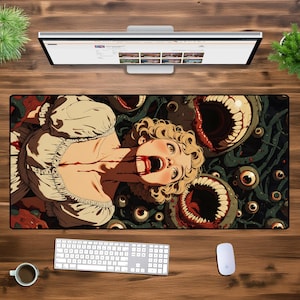 Tapis de souris gaming XXL Horror Scream – Tapis de bureau Dark Aesthetic Eldritch Nightmare pour PC, bureautique et gamers | Grande oeuvre d&#39;art horrifique étendue