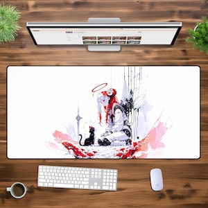 Celestial Cyber Angel XXL Mouse Pad – Futuristic Anime Desk Mat, Large Gaming Mousepad, Gothic Angel Art, Extended Keyboard Pad, Gamer Setup