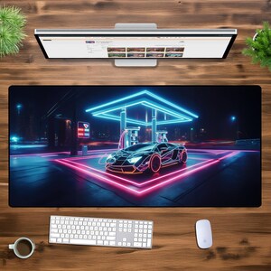 Custom Desk Mat, Custom Mouse Pad, Personalized Mouse Pad, Custom Gamer Desk Pad, Minimalist Handmade Car Neon Gas Station Anime Desk Mat