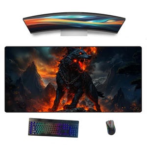 Custom Desk Mat, Custom Mouse Pad, Personalized Mouse Pad, Custom Gamer Desk Pad, Minimalist Handmade Fantasy Fire Animal Anime Desk Mat