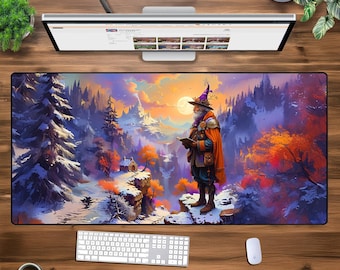 XXL Fantasy Wizard Mouse Pad - Large Gaming Desk Mat - Magic Sorcerer Extended Mousepad - Enchanted Forest Desk Mat - Aesthetic Desk Pad