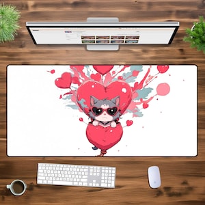 Heart Kitty Desk Mat - Adorable Cat-Themed Gaming Mouse Pad, XL XXL Oversized Desk Mat, Cute and Playful Desk Decor, Office Gifts