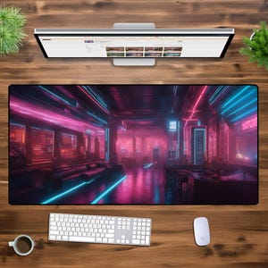 Custom Desk Mat, Custom Mouse Pad, Personalized Mouse Pad, Custom Gamer Desk Pad, Minimalist Handmade Cyberpunk Bar Lights Anime Desk Mat