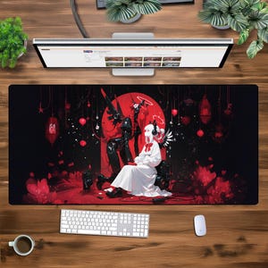 XXL Cyberpunk Gothic Mouse Pad - Large Gaming Desk Mat - Dark Fantasy Extended Mousepad - Aesthetic Sci-Fi Desk Pad - Anime Gamer Mat