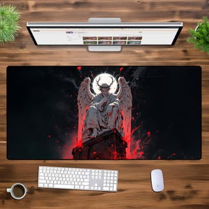 Fallen Angel Desk Mat - Dark Gothic Gaming Mouse Pad, XL XXL Oversized Desk Mat, Mystical Desk Decor for Gamers,  Office Gifts