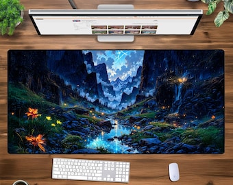 XXL Fantasy Nature Mouse Pad - Large Gaming Desk Mat - Enchanted Forest Extended Mousepad - Mountain River Desk Mat - Aesthetic Desk Pad