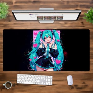 かわいいアイドルガール XXL ゲーミングマウスパッド – かわいいアニメデスクマット、美的ワイフセットアップ、ゲーマーとファンのための特大ボーカロイド風マウスパッド