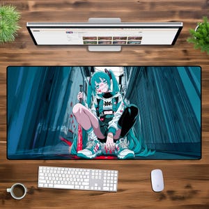 Edgy Anime Girl XXL Desk Mat – Cyberpunk Gaming Mouse Pad, Street Art Aesthetic, Large Extended PC Pad, Dark Urban Office Decor