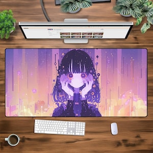 Aesthetic Anime XXL Gaming Mousepad - Large Extended Desk Mat - Cyber Dreamscape, Vaporwave Art, Non-Slip Rubber Base, Otaku Decor