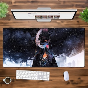 Cosmic Gothic Anime XXL Mouse Pad – Oversized Desk Mat, Dark Aesthetic, Futuristic Art, Cyberpunk Galaxy, Gaming & Office Setup, Waterproof