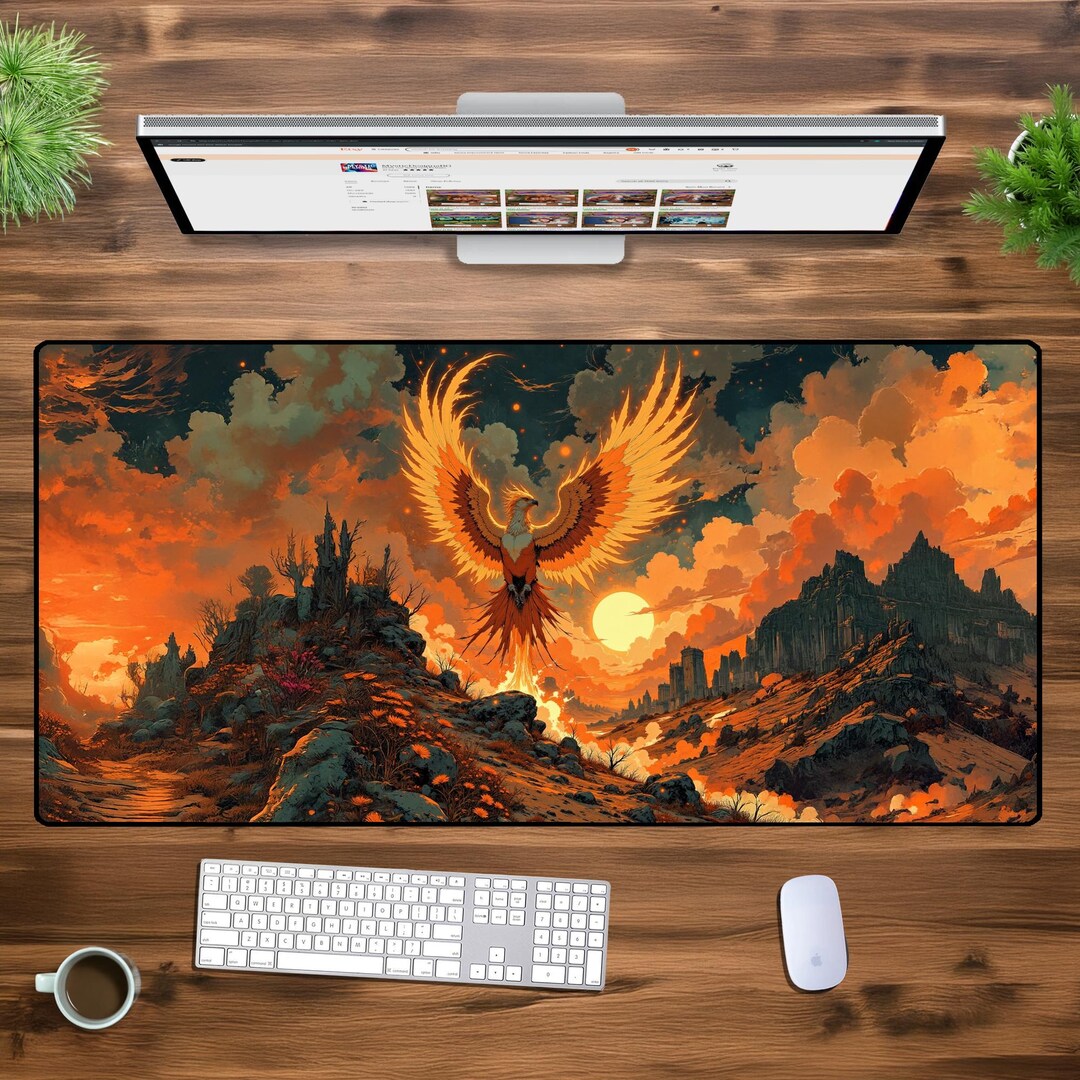 Cool Majestic Phoenix Rising Fire Bird Flaming Gaming Mouse Pad Large Non-Sli